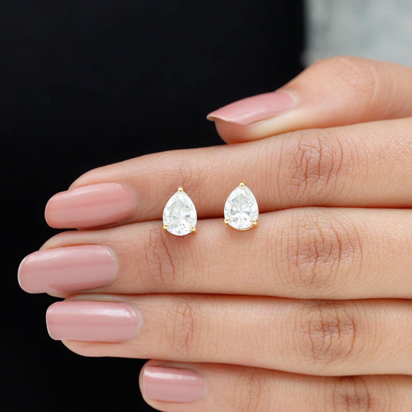 Solitaire Pear Cut Moissanite Stud Earrings