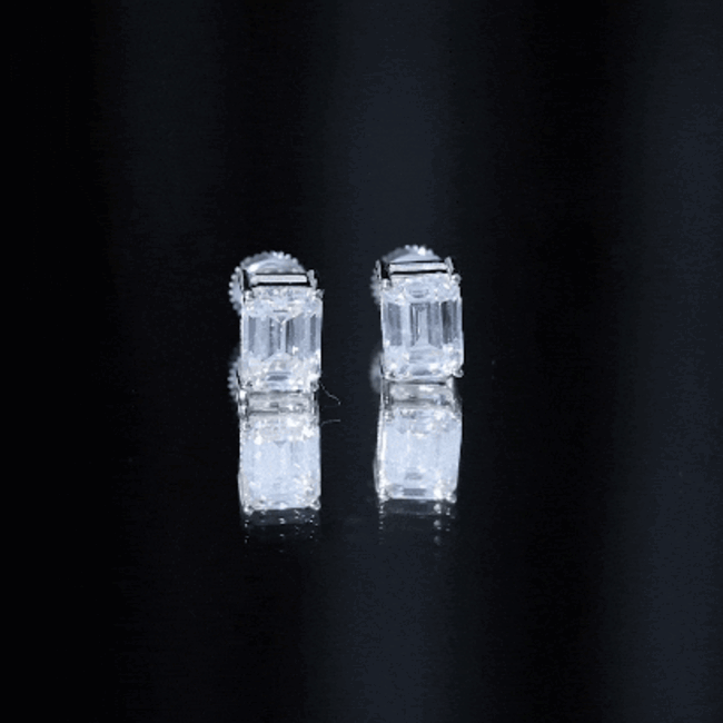 Certified 3.7 Carat Moissanite Emerald Cut Stud Earrings