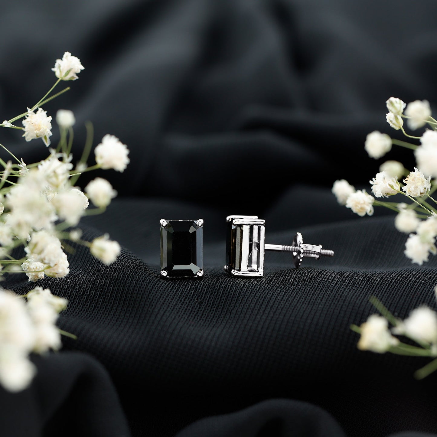 3.36 Carat Lab Created Black Diamond Emerald Cut Stud Earrings