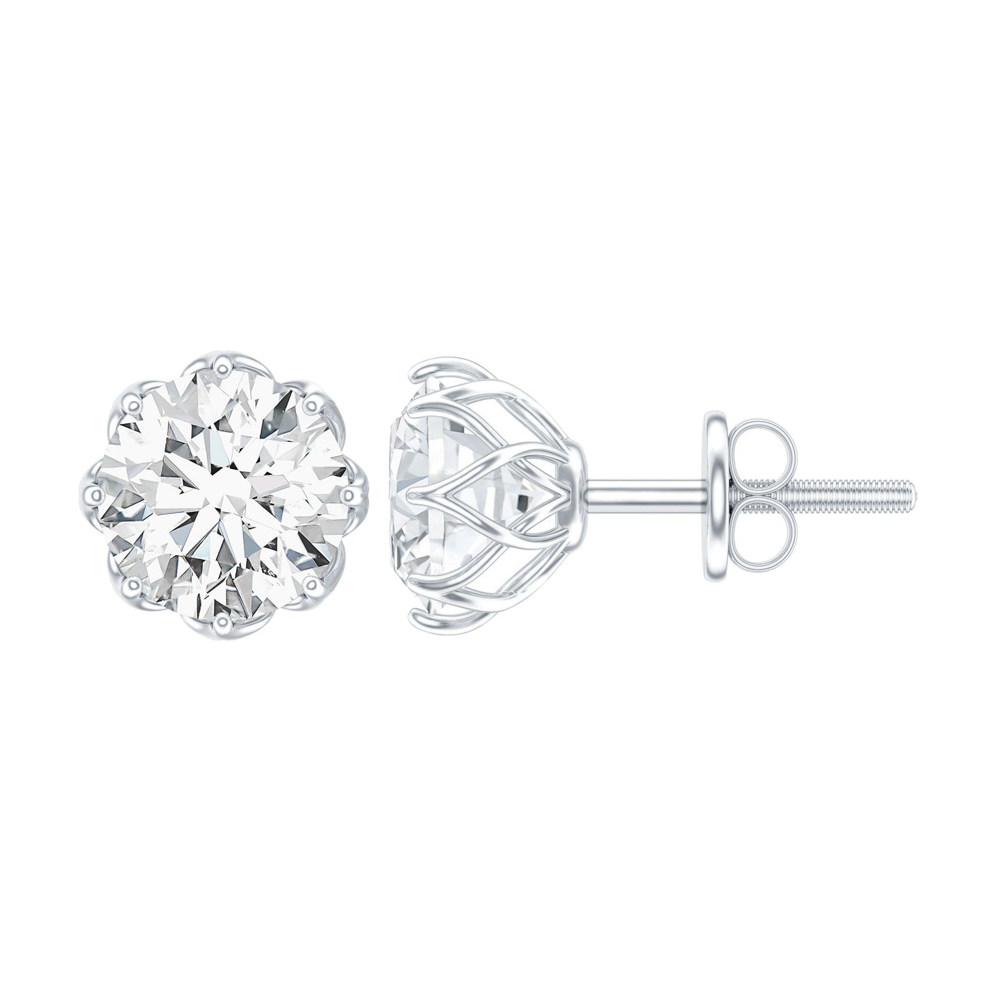 Brilliant Cut 1.90 Carat Moissanite Stud Earrings in Decorative Setting