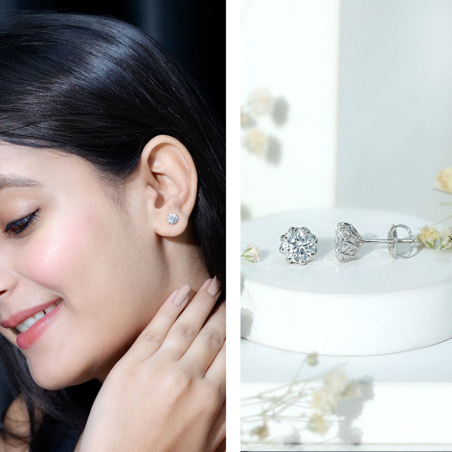 Brilliant Cut 1.90 Carat Moissanite Stud Earrings in Decorative Setting