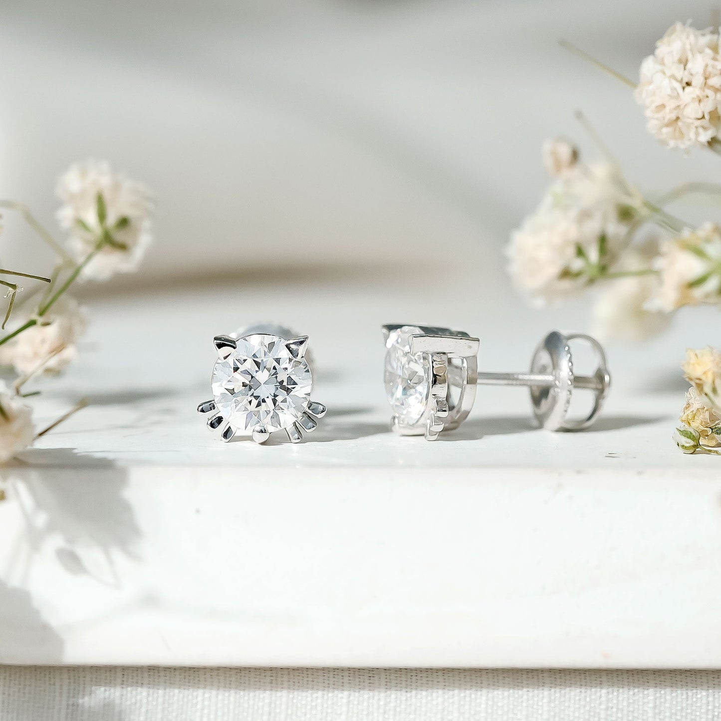 Dainty Round Shape Moissanite Cat Stud Earrings