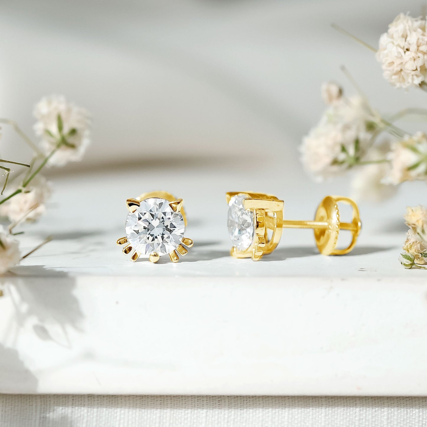 Natural Diamond Cat Stud Earrings