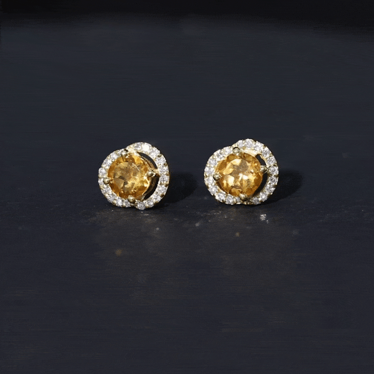 Round Citrine and Diamond Stud Earrings