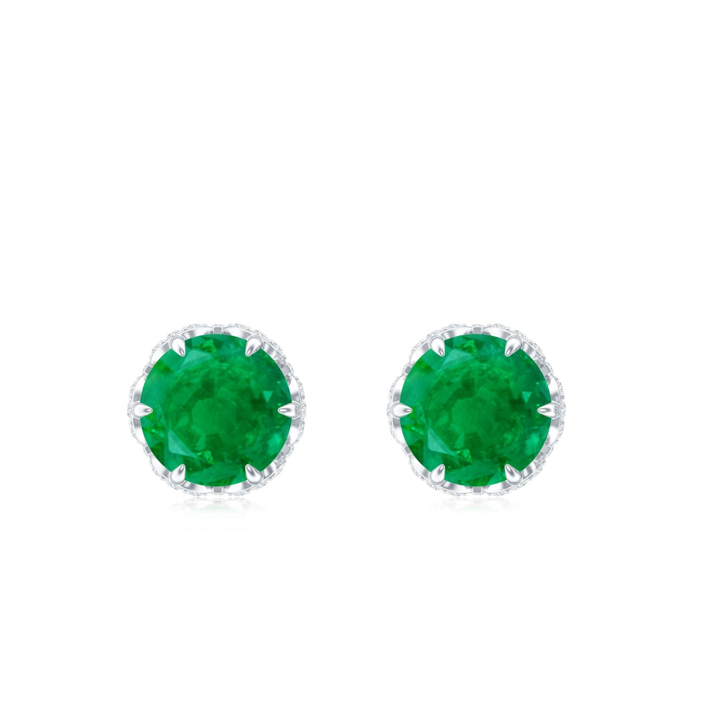 Designer Emerald Diamond Stud Earrings with Screw Back