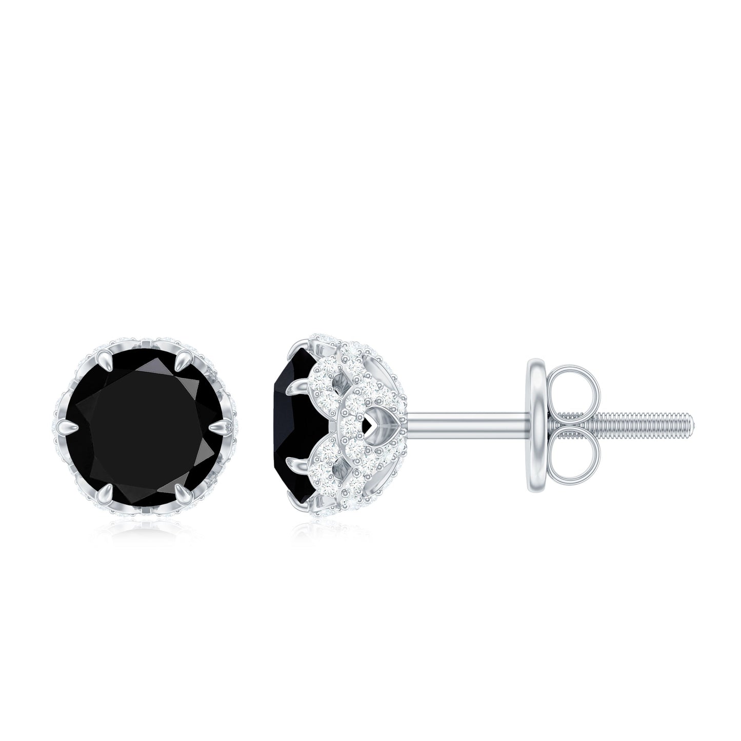0.9 Carat Black Spinel Stud Earrings with Diamond Accent