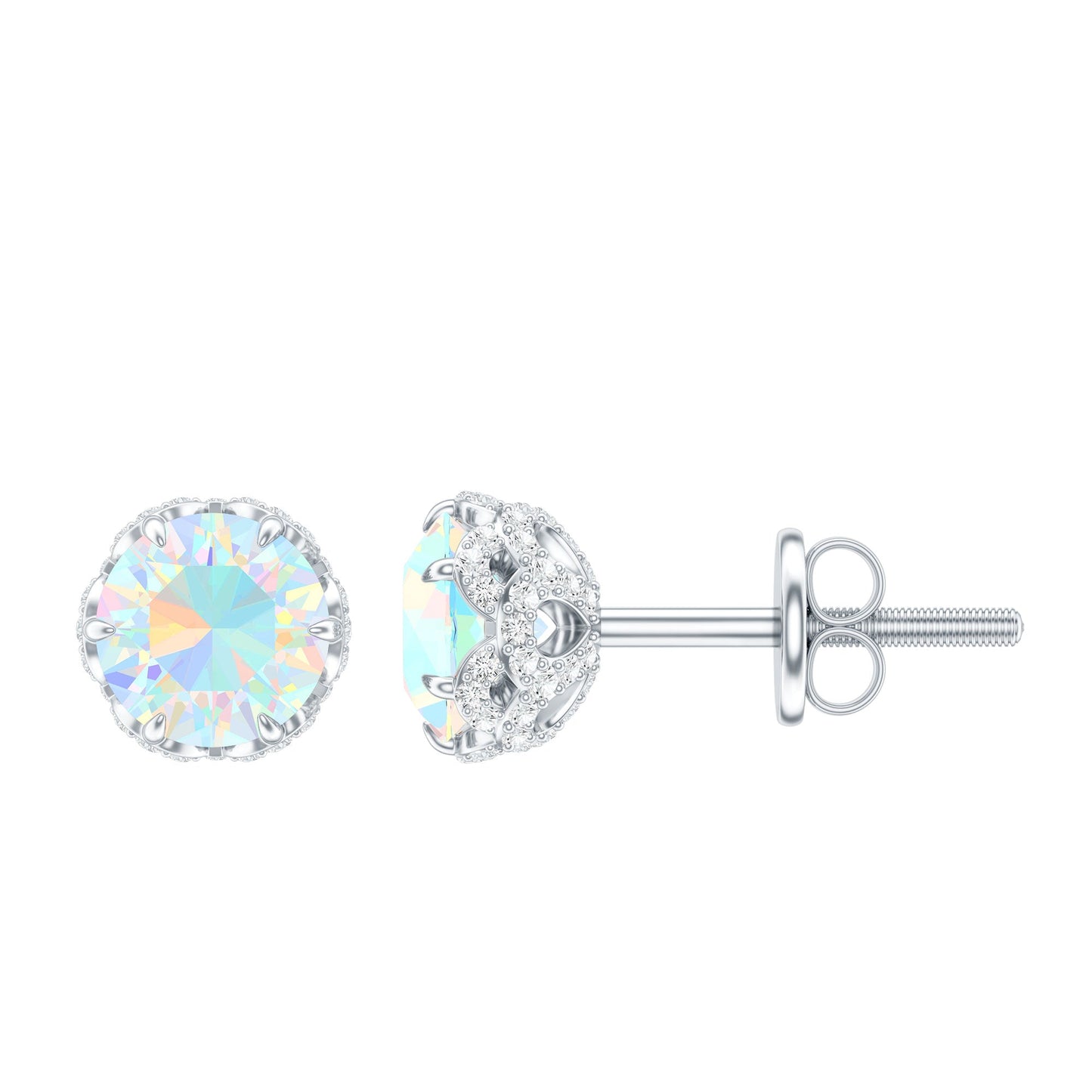 Designer Ethiopian Opal Stud Earrings with Diamond