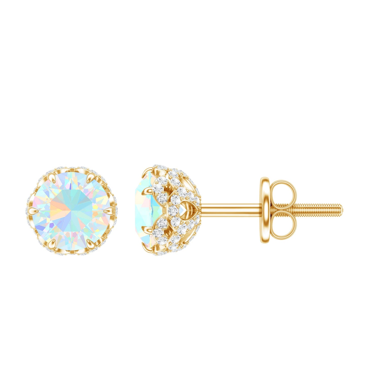 Designer Ethiopian Opal Stud Earrings with Diamond