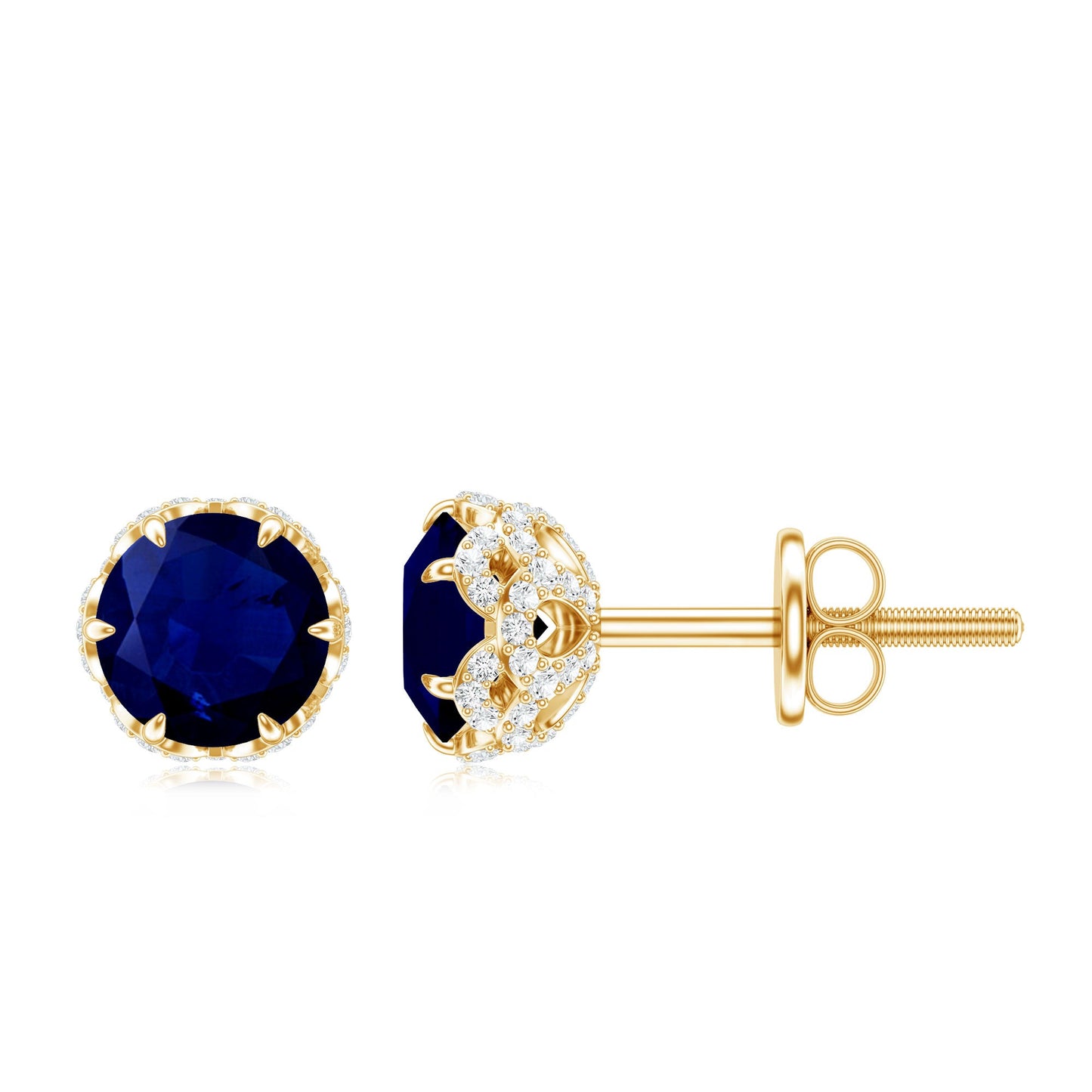 Designer Blue Sapphire Stud Earrings with Diamond