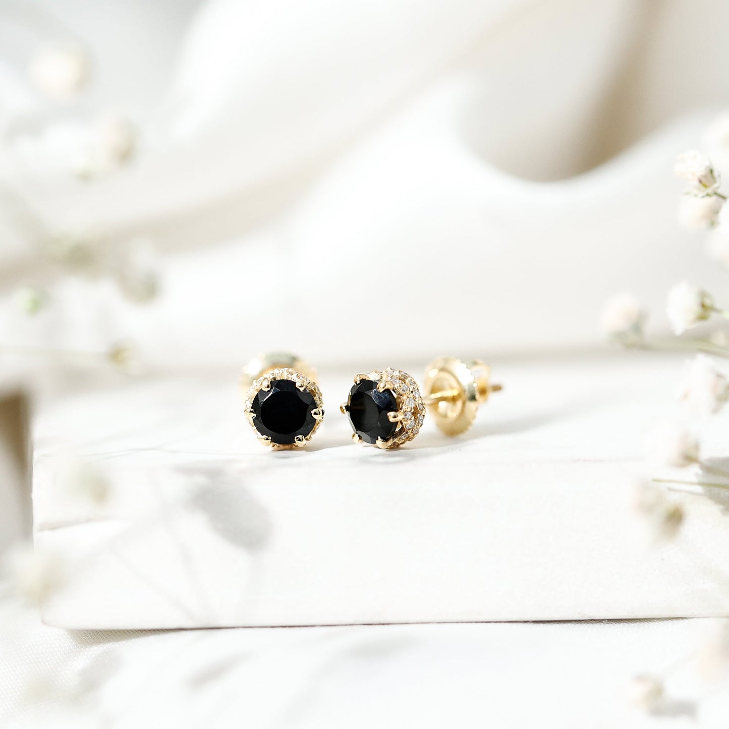 Lab Created Black Diamond Stud Earrings with White Diamonds