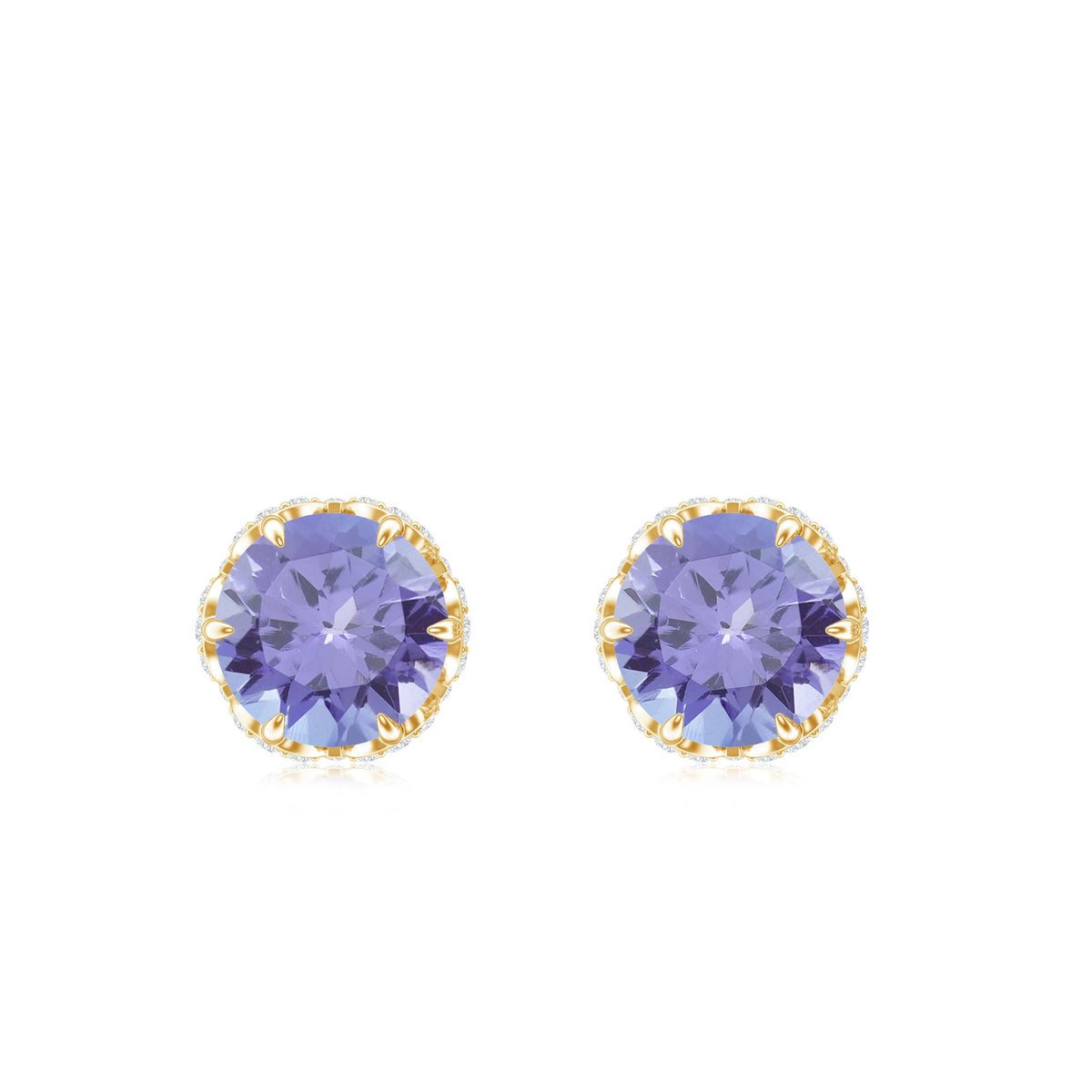 1 Carat Tanzanite Designer Stud Earrings with Diamond for Women