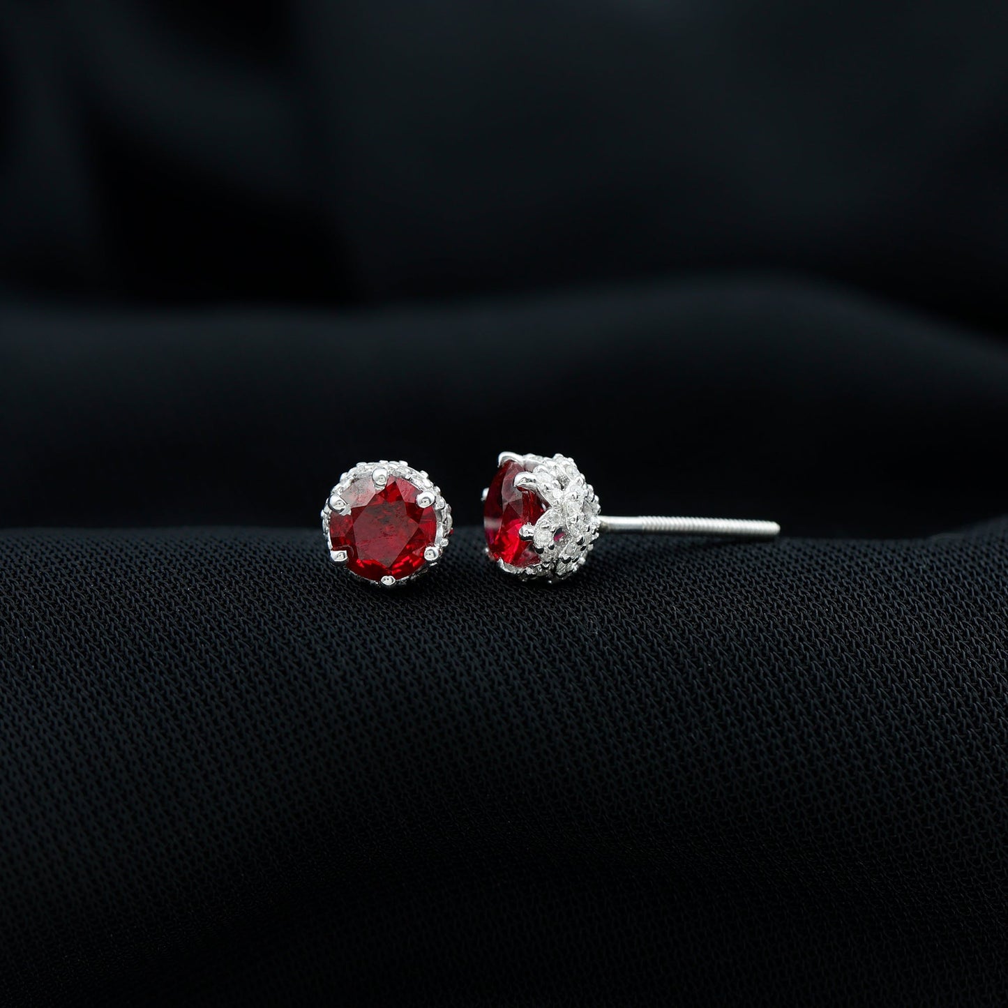Certified Lab Grown Ruby Wedding Stud Earrings with Diamonds