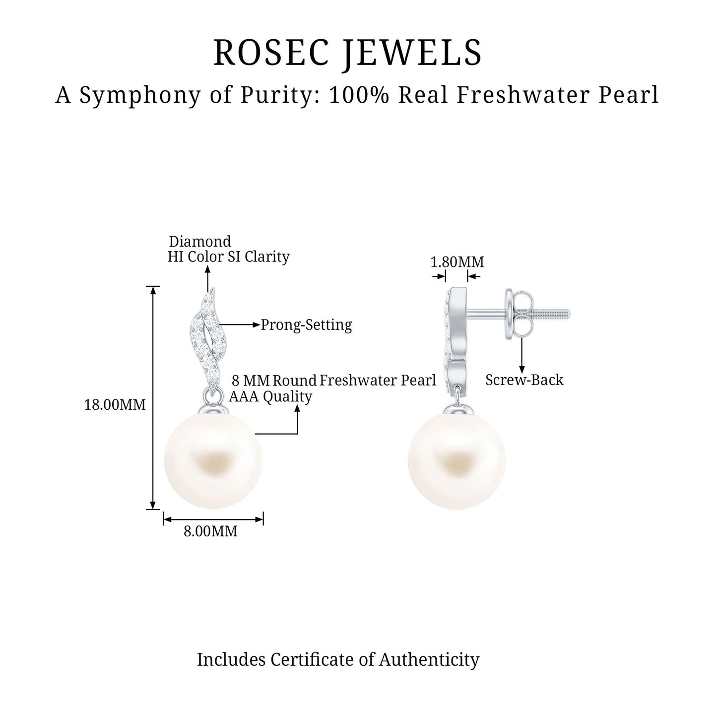 14.9 Carat Genuine Freshwater Pearl and Diamond Drop Earrings with Certificate