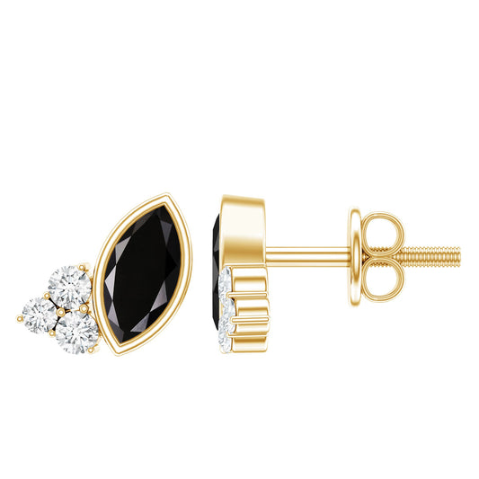 Marquise Shape 0.7 Carat Lab Grown Black and White Diamond Stud Earrings