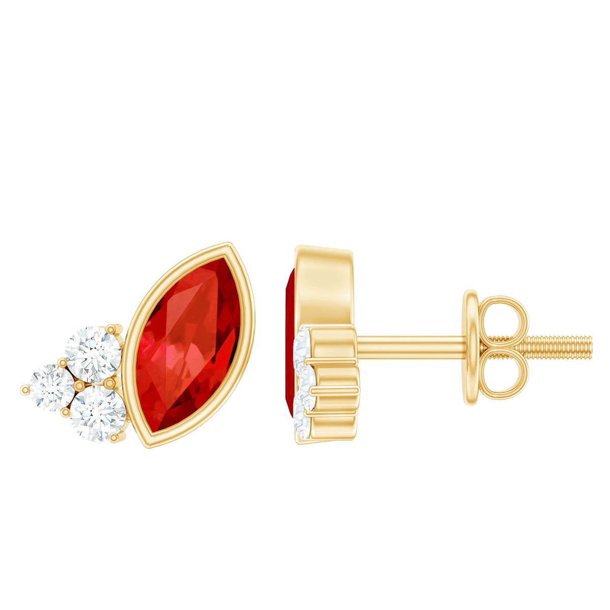 Real Half Carat Fire Opal Stud Earrings with Diamond