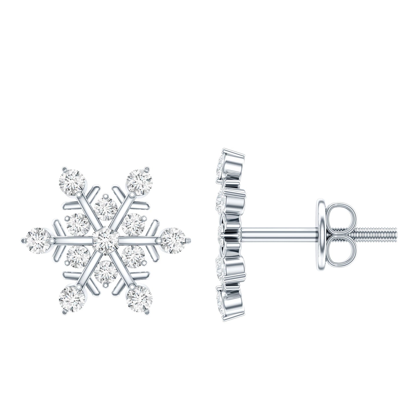 Lab Created Diamond Snowflake Stud Earrings With Screw Back