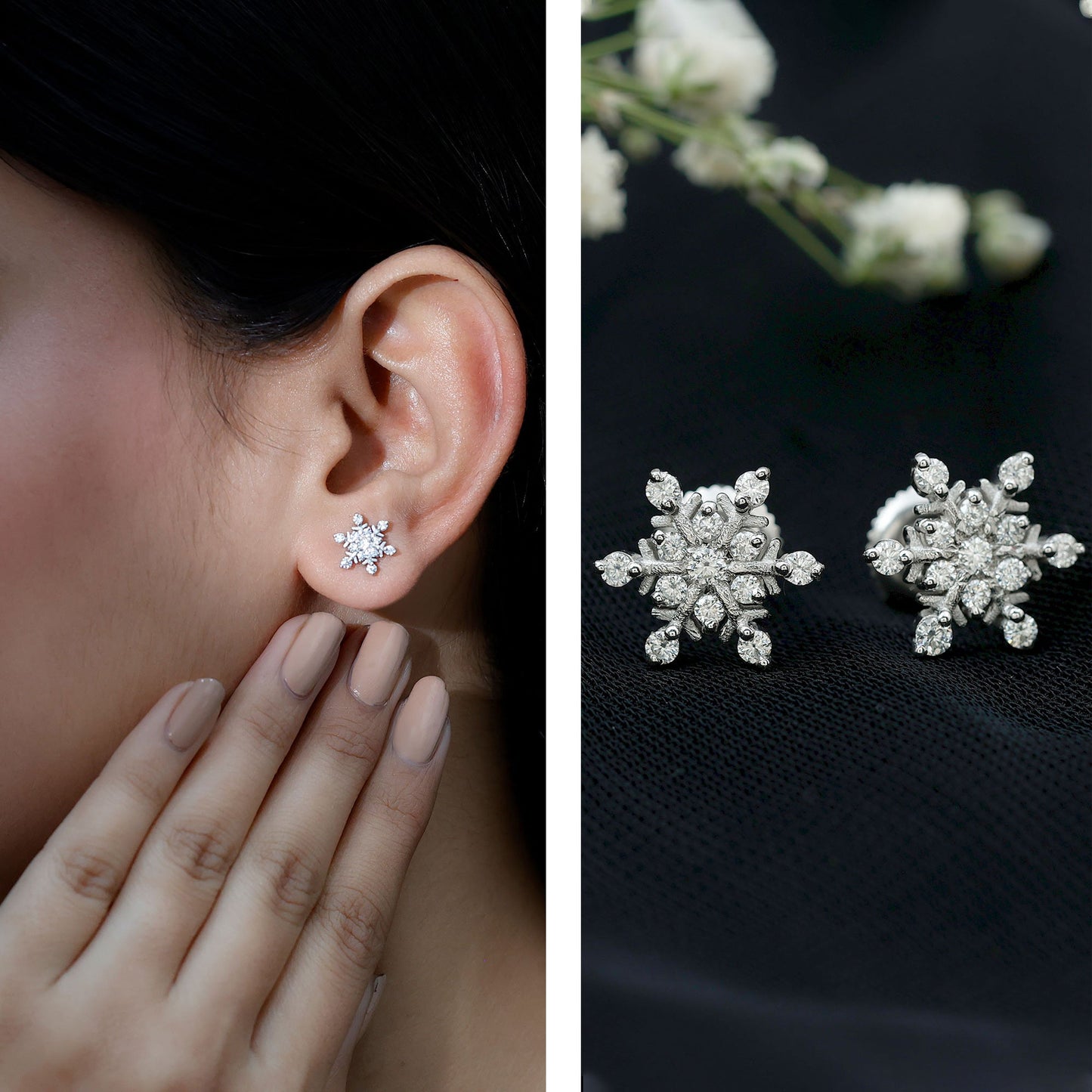 Lab Created Diamond Snowflake Stud Earrings With Screw Back