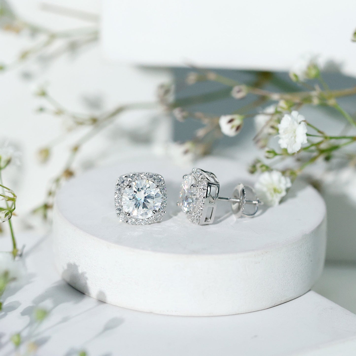 Certified Round Cut Lab Grown Diamond Halo Stud Earrings For Her