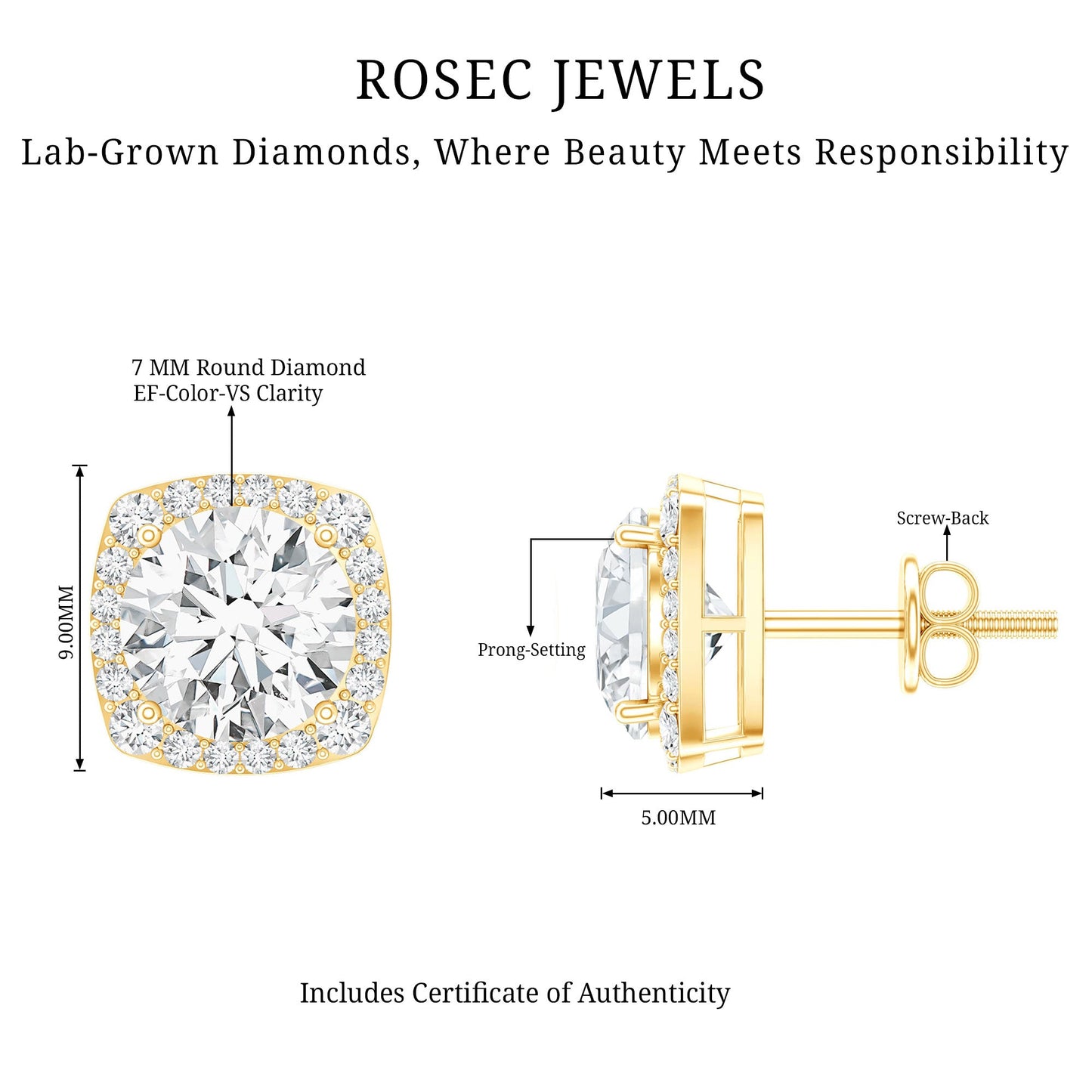 Certified Round Cut Lab Grown Diamond Halo Stud Earrings For Her