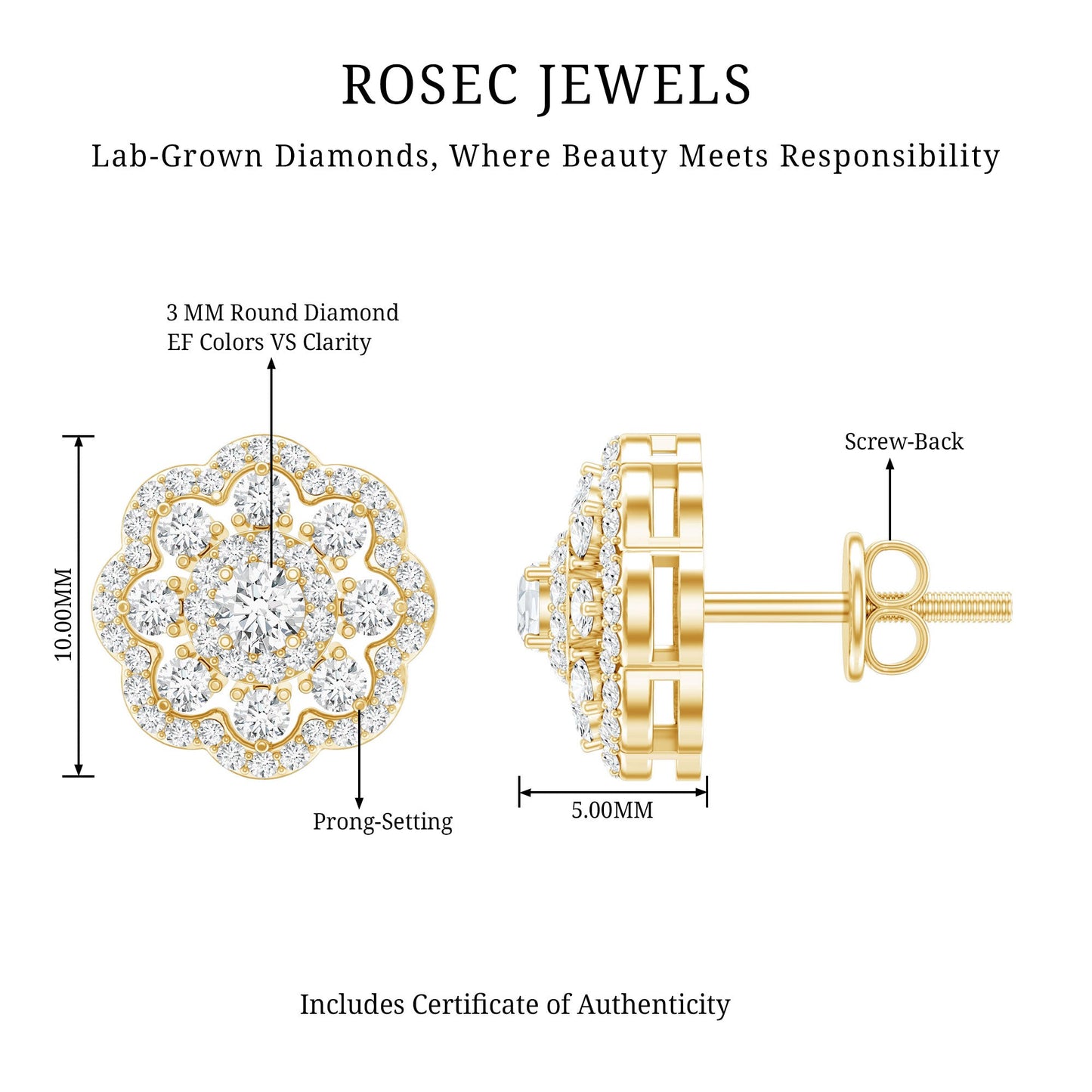 Certified Lab Grown Diamond Flower Bridal Stud Earrings