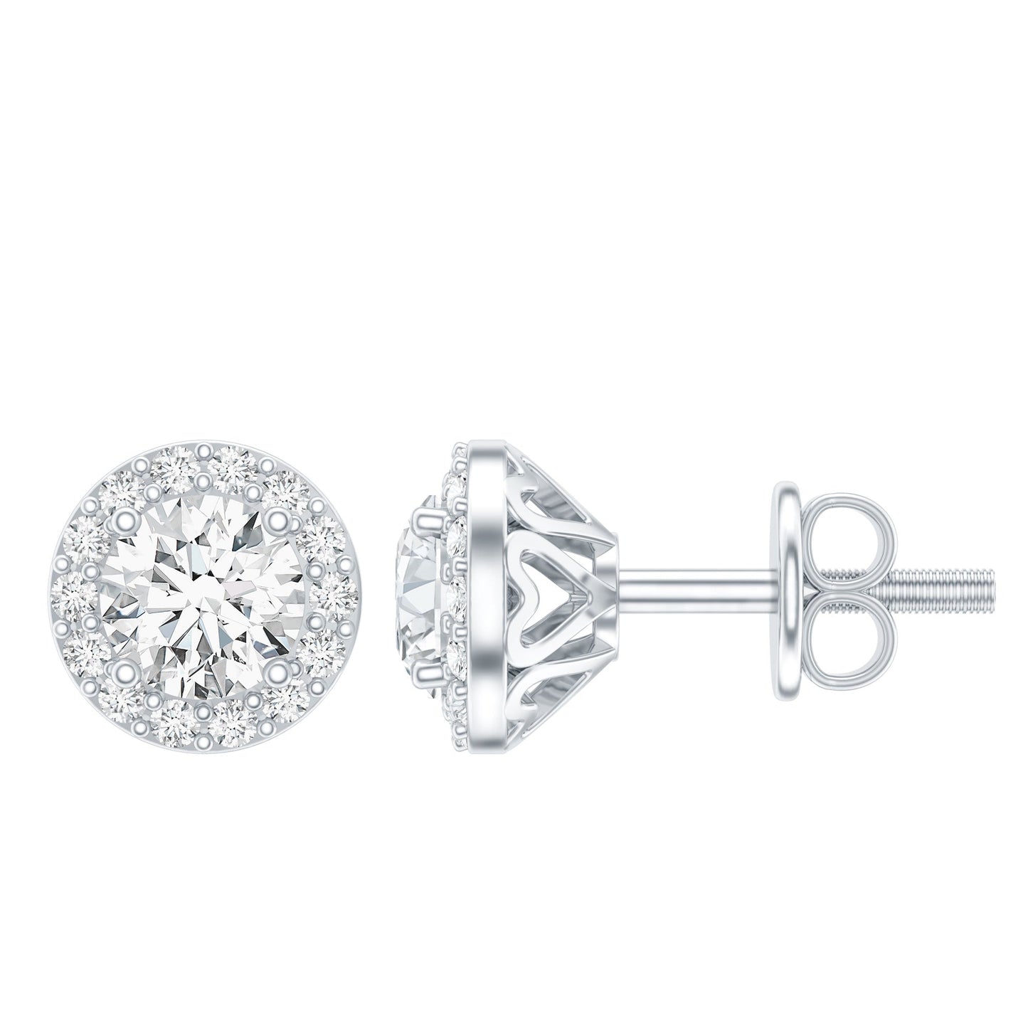 0.64 CTW Lab Grown Diamond Halo Stud Earrings (4mm, Screw Back)