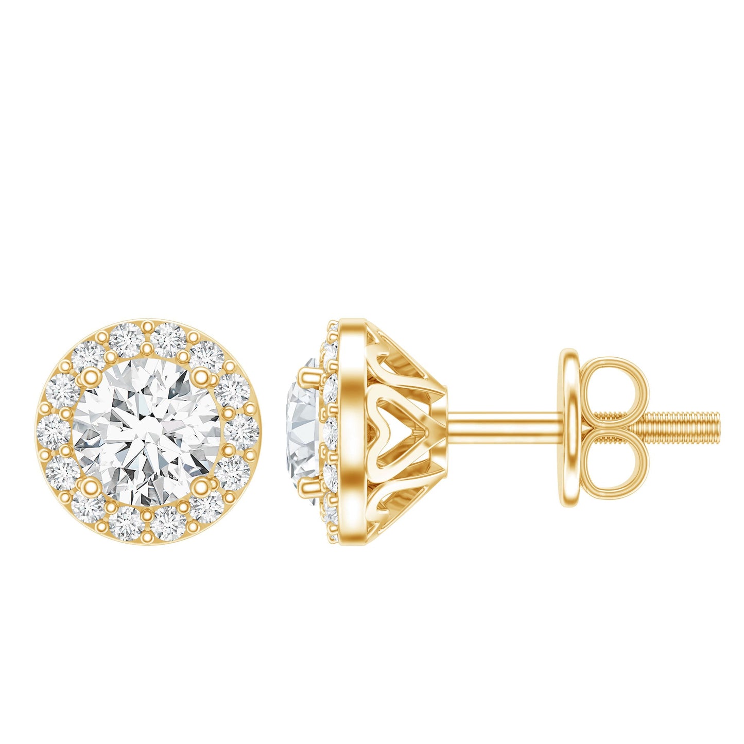 0.64 CTW Lab Grown Diamond Halo Stud Earrings (4mm, Screw Back)
