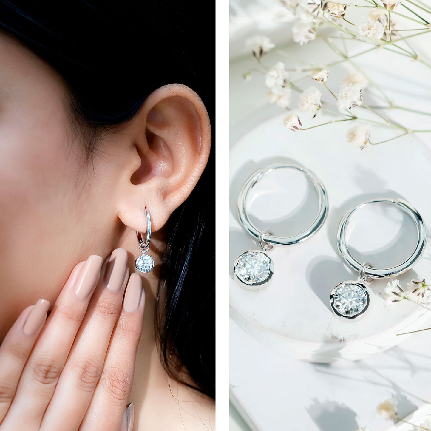 Bezel Set Lab Grown Diamond Drop Earrings for Women