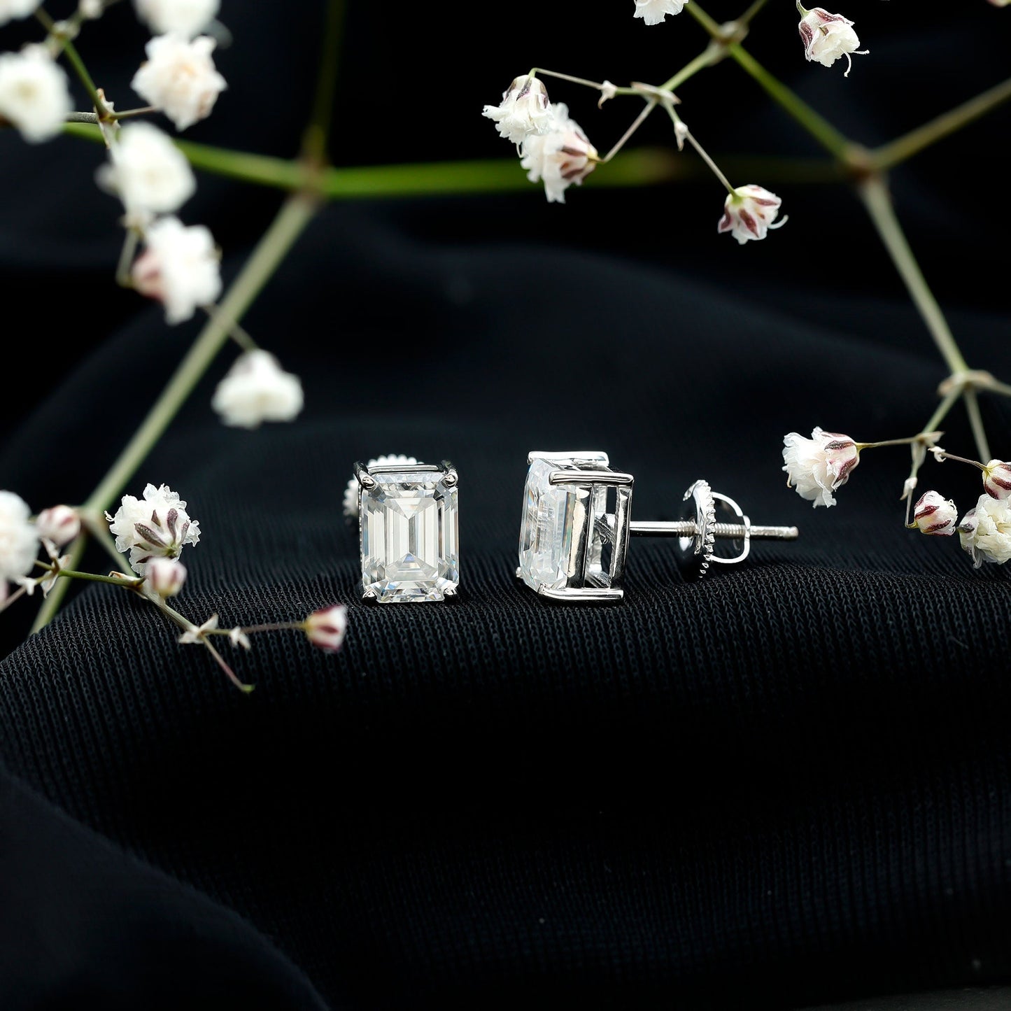 Emerald Cut Lab Created Diamond Stud Earrings