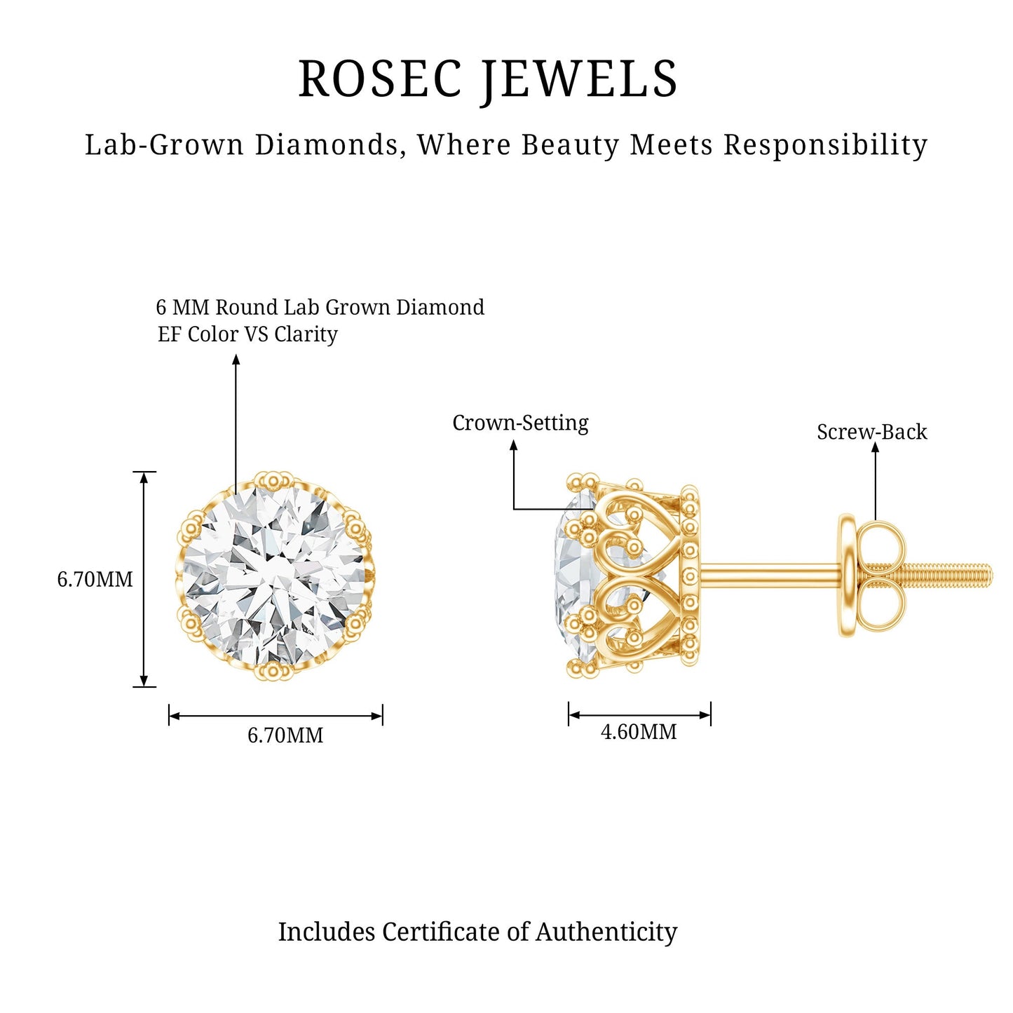 Certified Lab Created Diamond Crown Earrings for Women