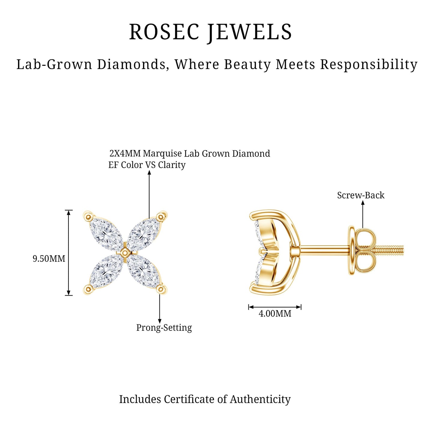 Certified Lab Grown Diamond Flower Earrings With Screw Back