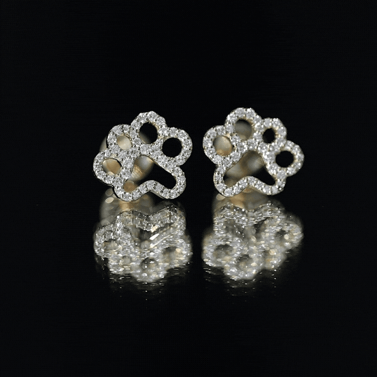 Lab Grown Diamond Paw Print Earrings For Women