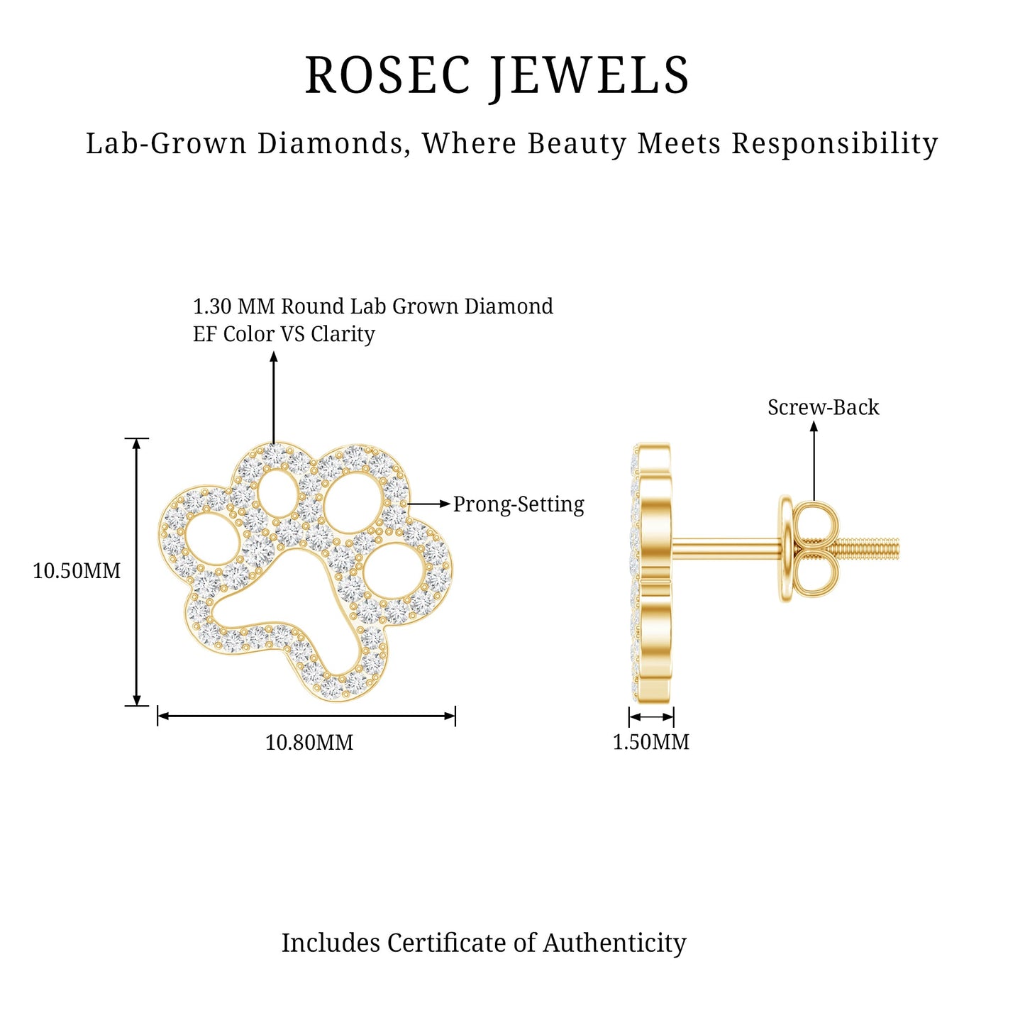 Lab Grown Diamond Paw Print Earrings For Women