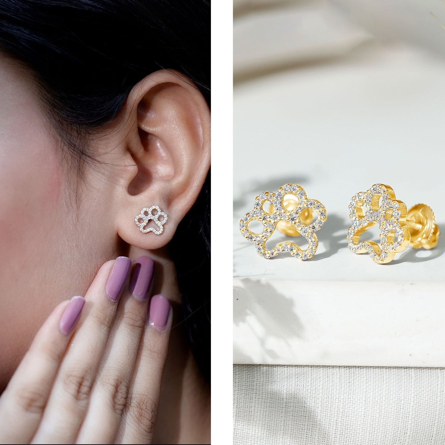 Lab Grown Diamond Paw Print Earrings For Women