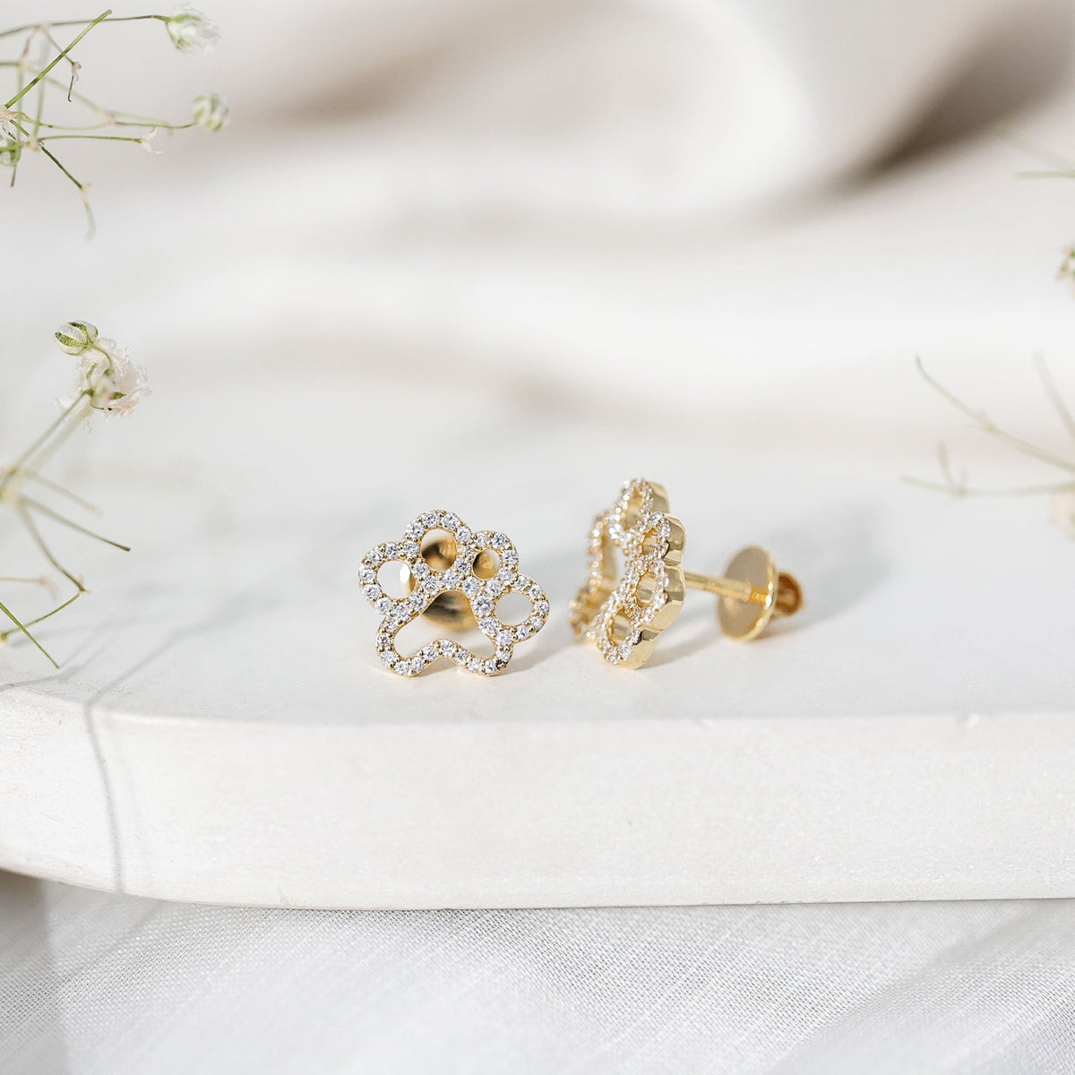 Lab Grown Diamond Paw Print Earrings For Women
