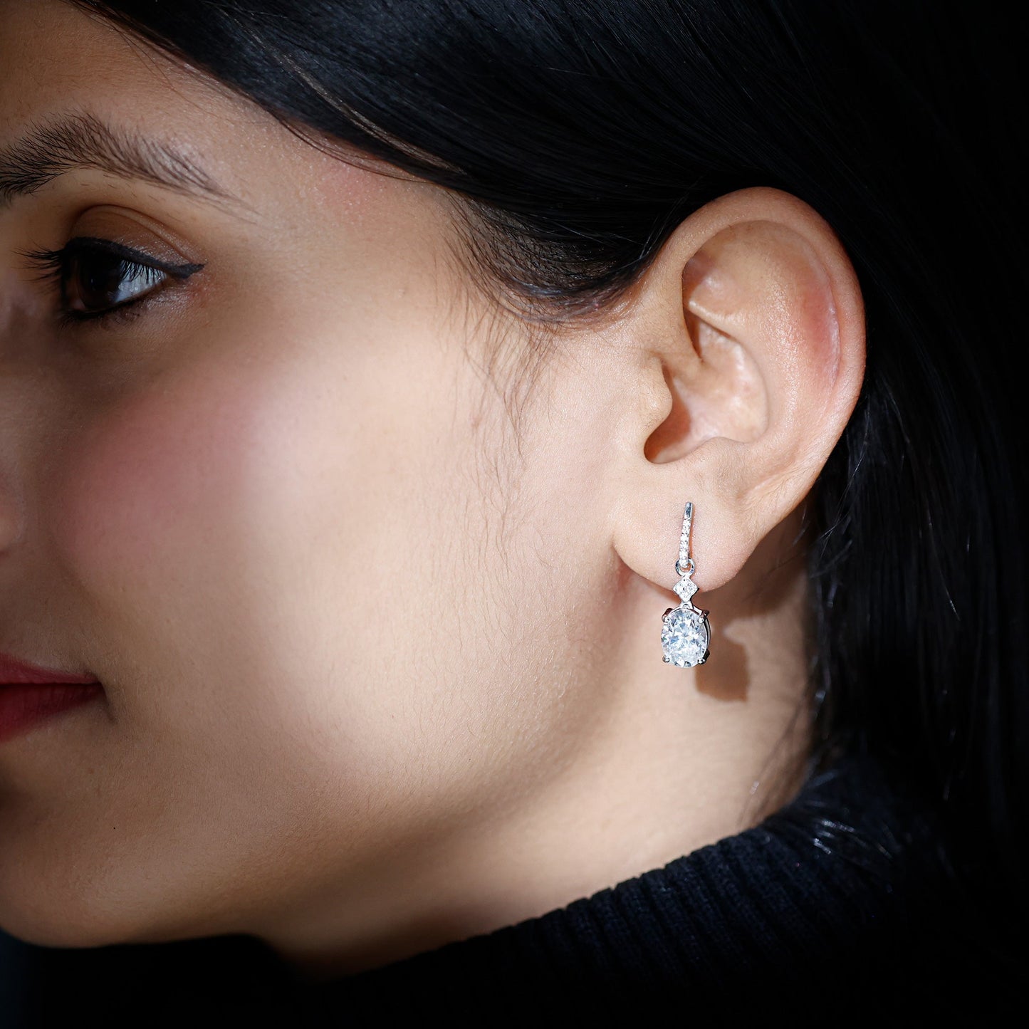 Oval Cut Lab Grown Diamond Dangling Earrings For Bride