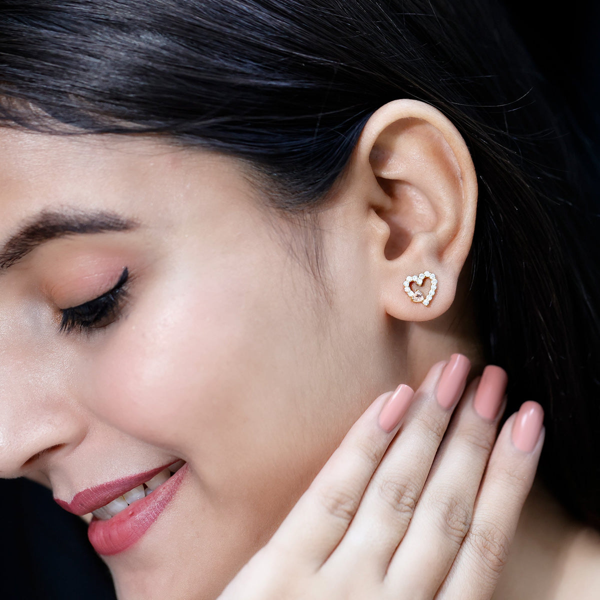 Certified Morganite and Diamond Heart Stud Earrings with Screwbacks