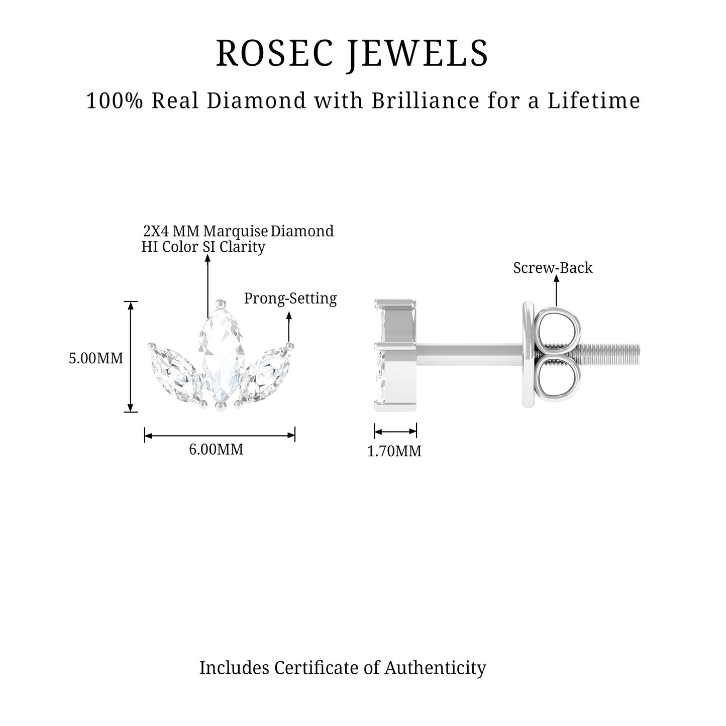 Marquise Cut Diamond Leaf Stud Earrings for Women
