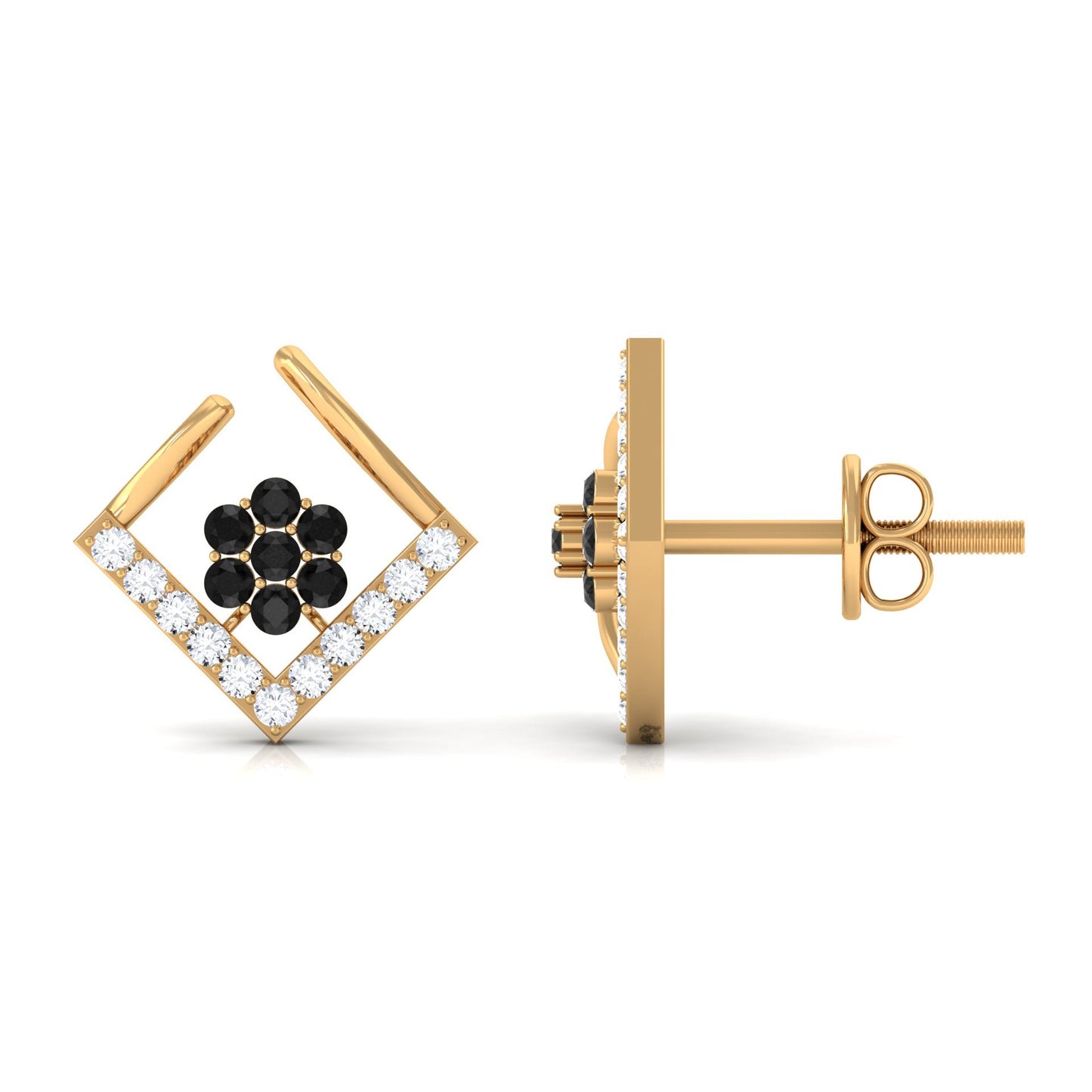 Contemporary Lab Created Black Diamond Floral Stud Earrings
