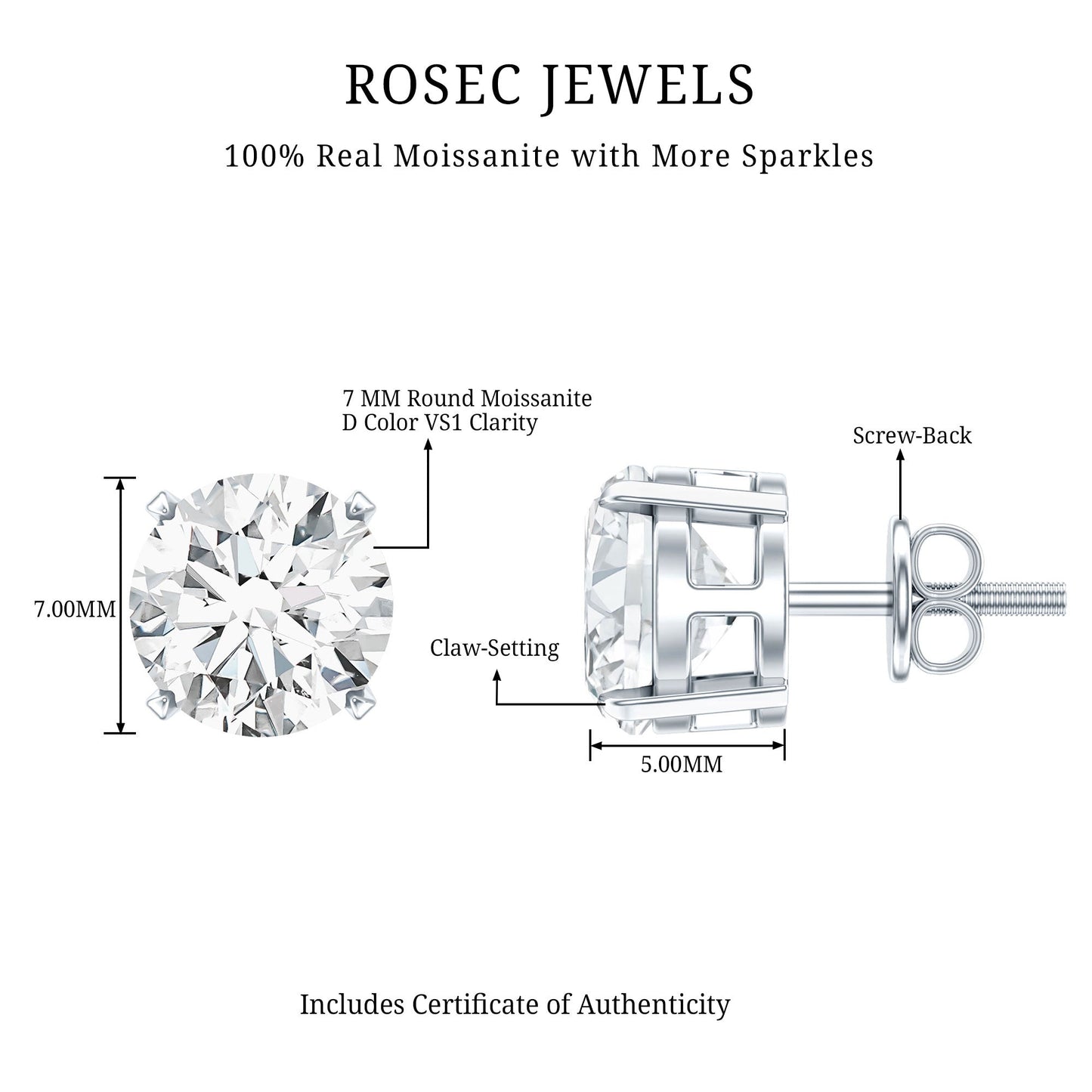 Certified 2.7 Carat Moissanite Stud Earrings in Silver