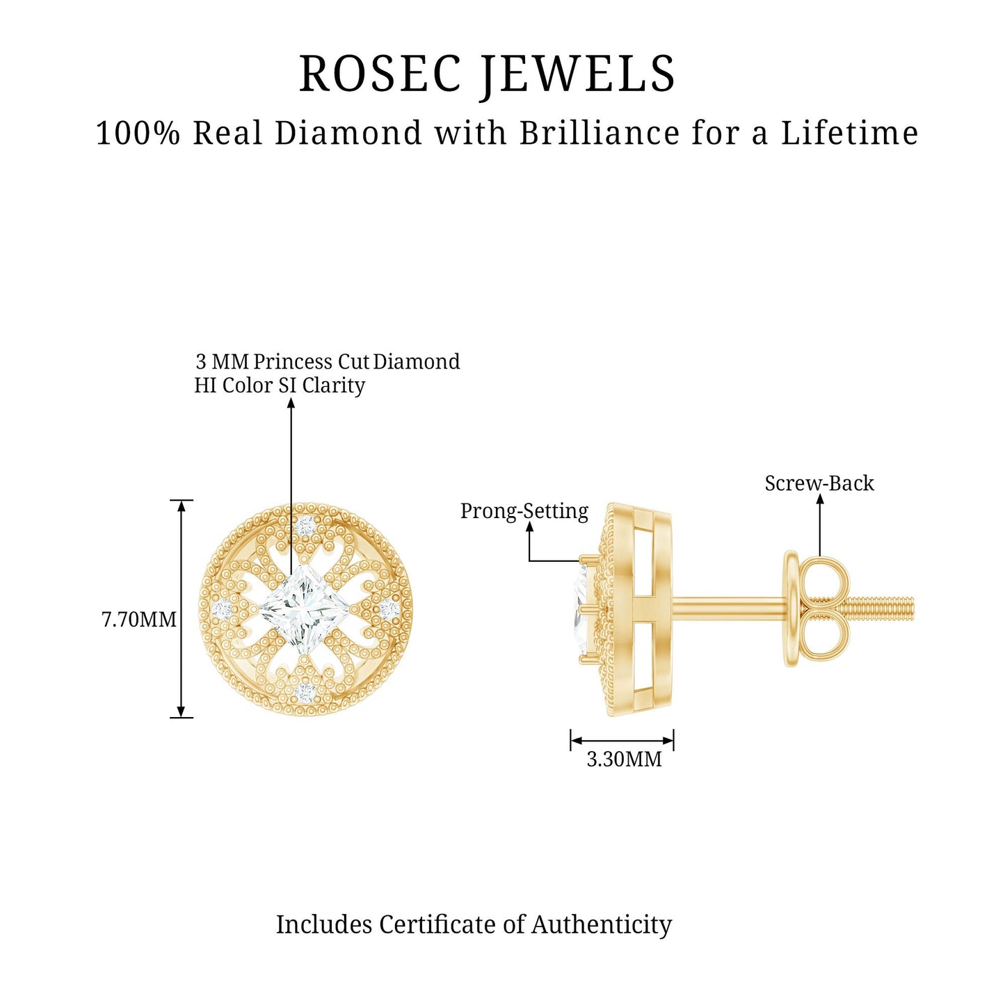 Real Diamond Bridal Stud Earrings With Certificate