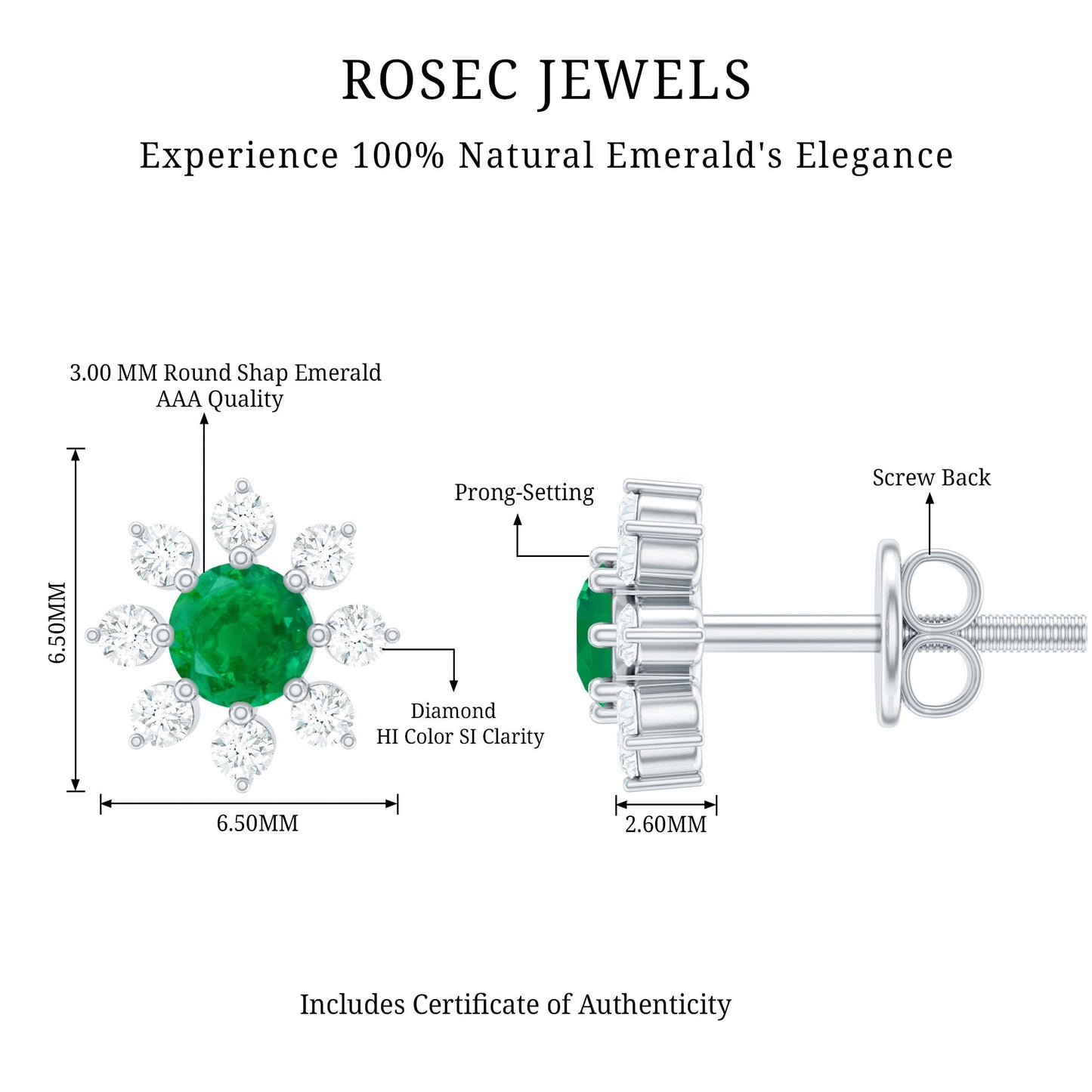 Natural Emerald and Diamond Floral Stud Earrings