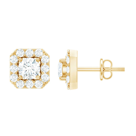 Minimalist Natural Diamond Halo Stud Earrings with Screw Back