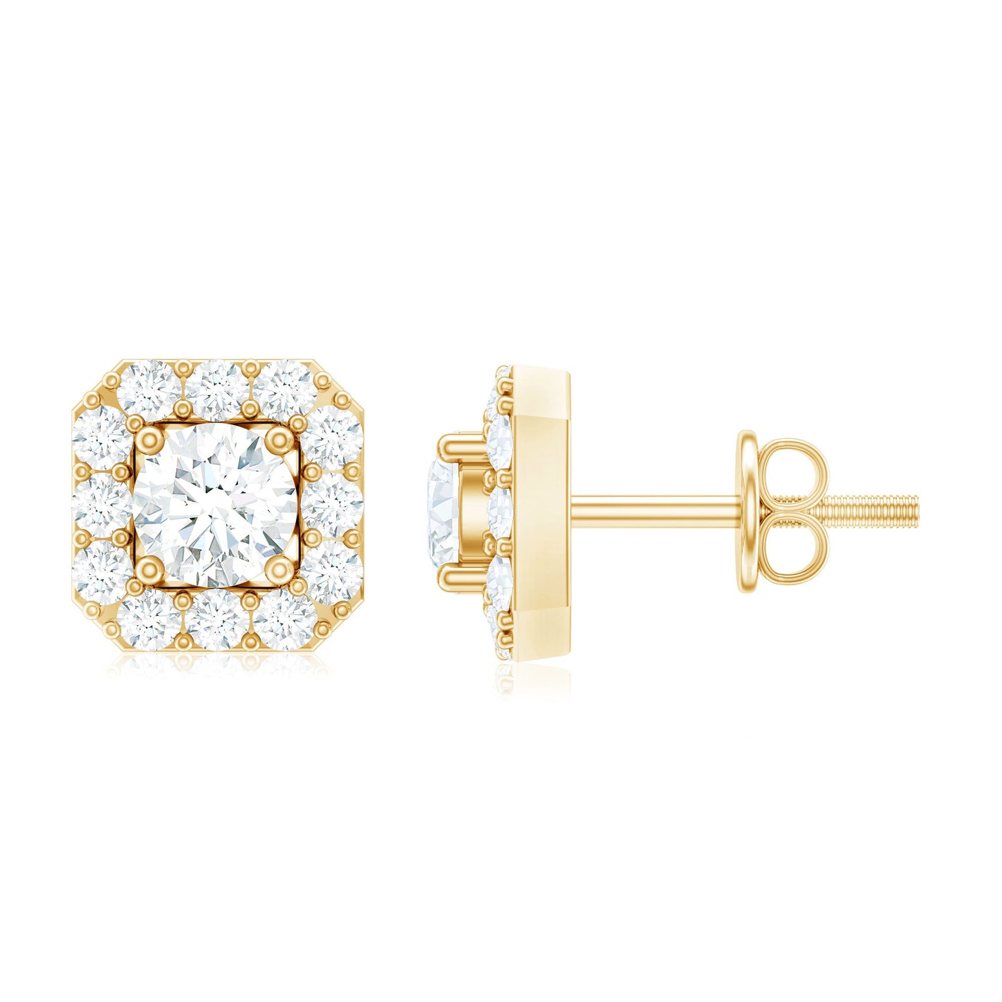 Minimalist Natural Diamond Halo Stud Earrings with Screw Back