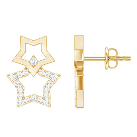 Double Star Stud Earrings with Diamond