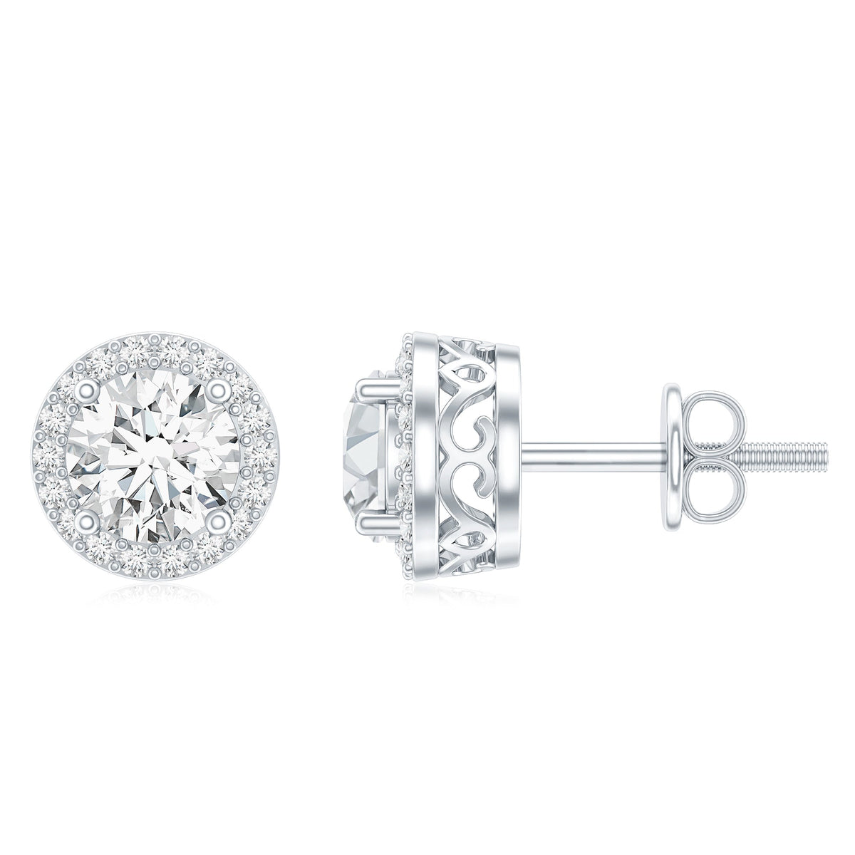 3 CT Round Moissanite Halo Stud Earrings With Certification