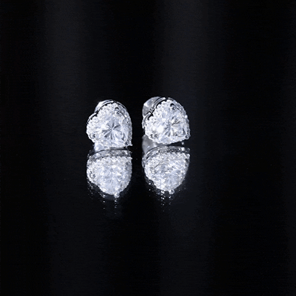 Certified 3 Carat Heart Moissanite Halo Stud Earrings