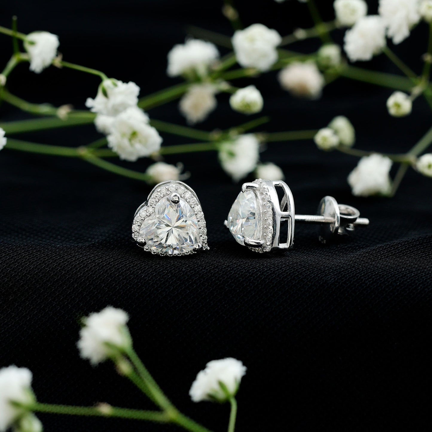 Certified 3 Carat Heart Moissanite Halo Stud Earrings