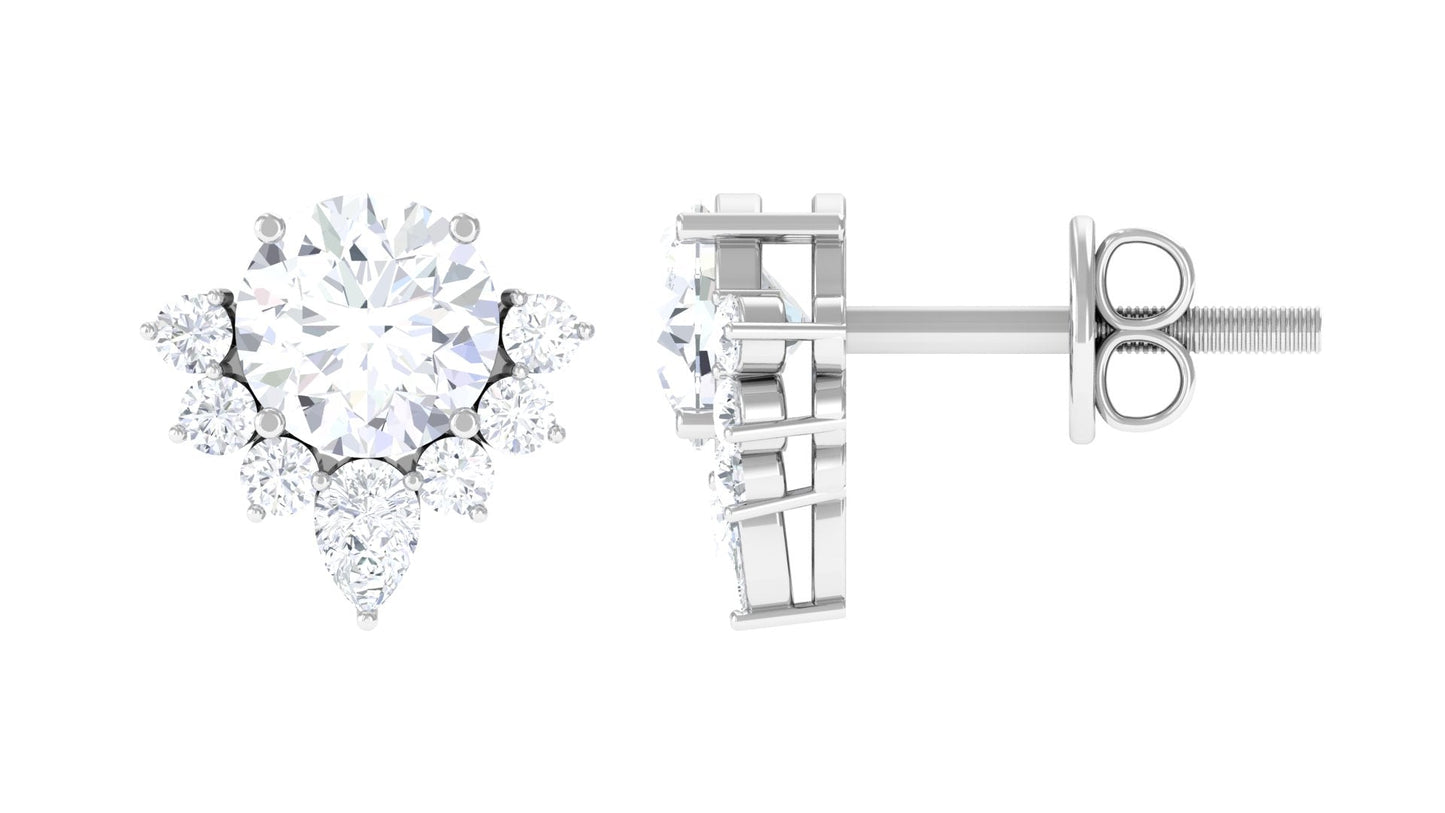 1 Carat Certified Moissanite Classic Stud Earrings with Half Halo