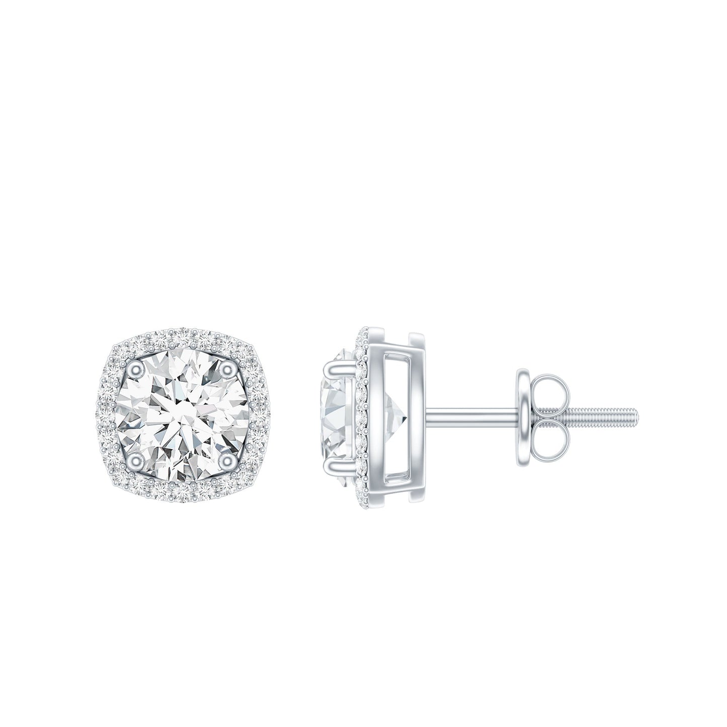 1.9 Carat Round Shape Moissanite Stud Earrings with Halo