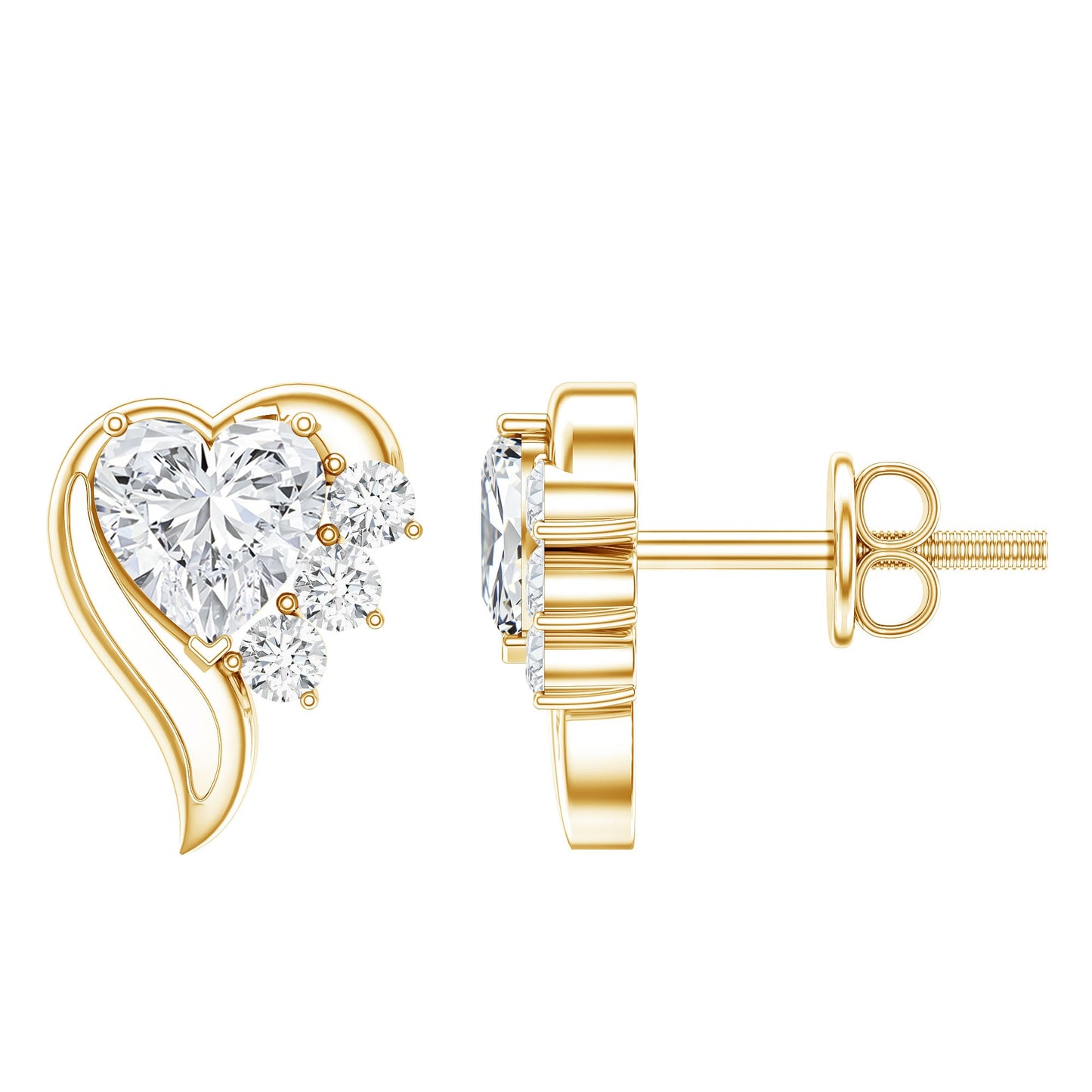 Heart Shape Moissanite Stud Earrings with Screw Back